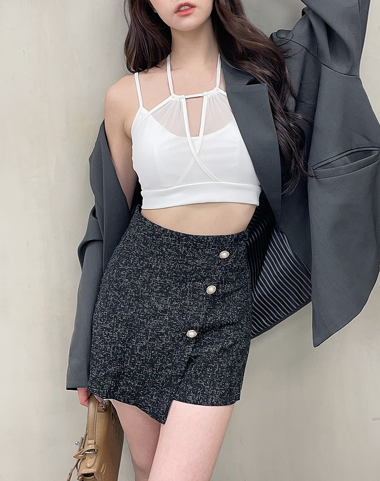 ELEGANT TWEED SKORT WITH PEARL BUTTONS