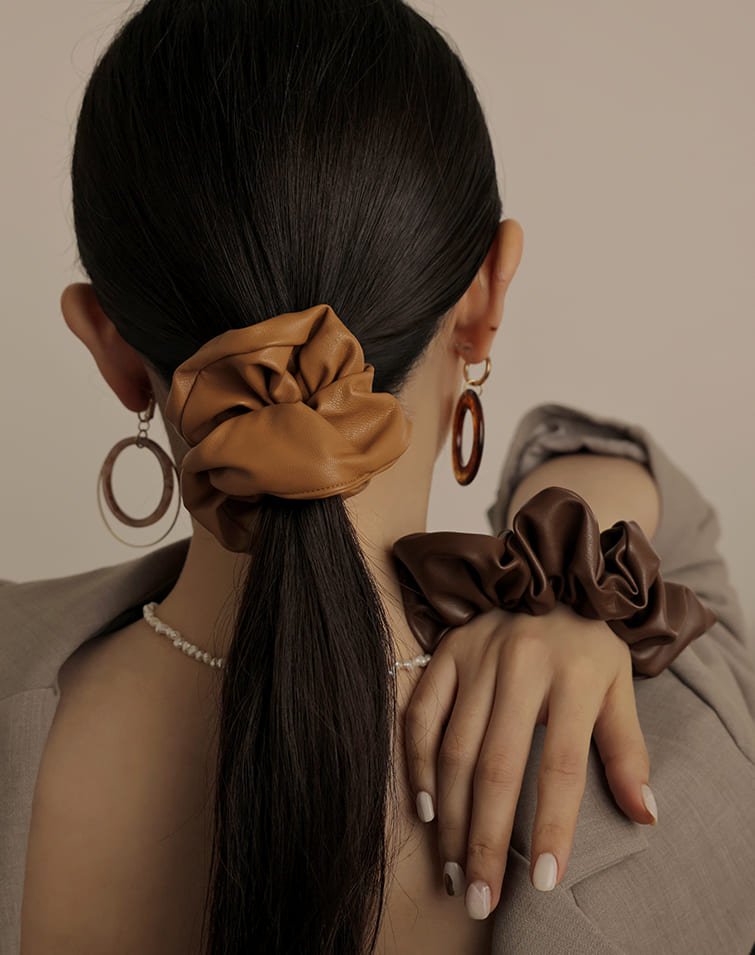 EARTHLY TONE LEATHER SCRUNCHIE