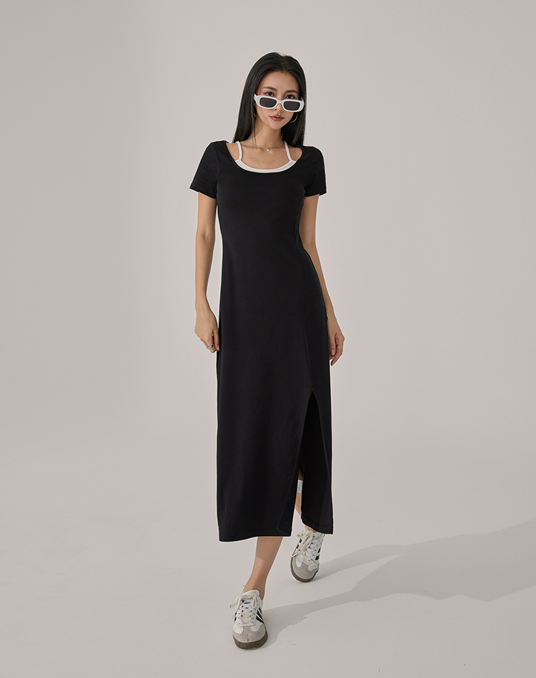 FAUX TWO PIECE CASUAL MAXI DRESS