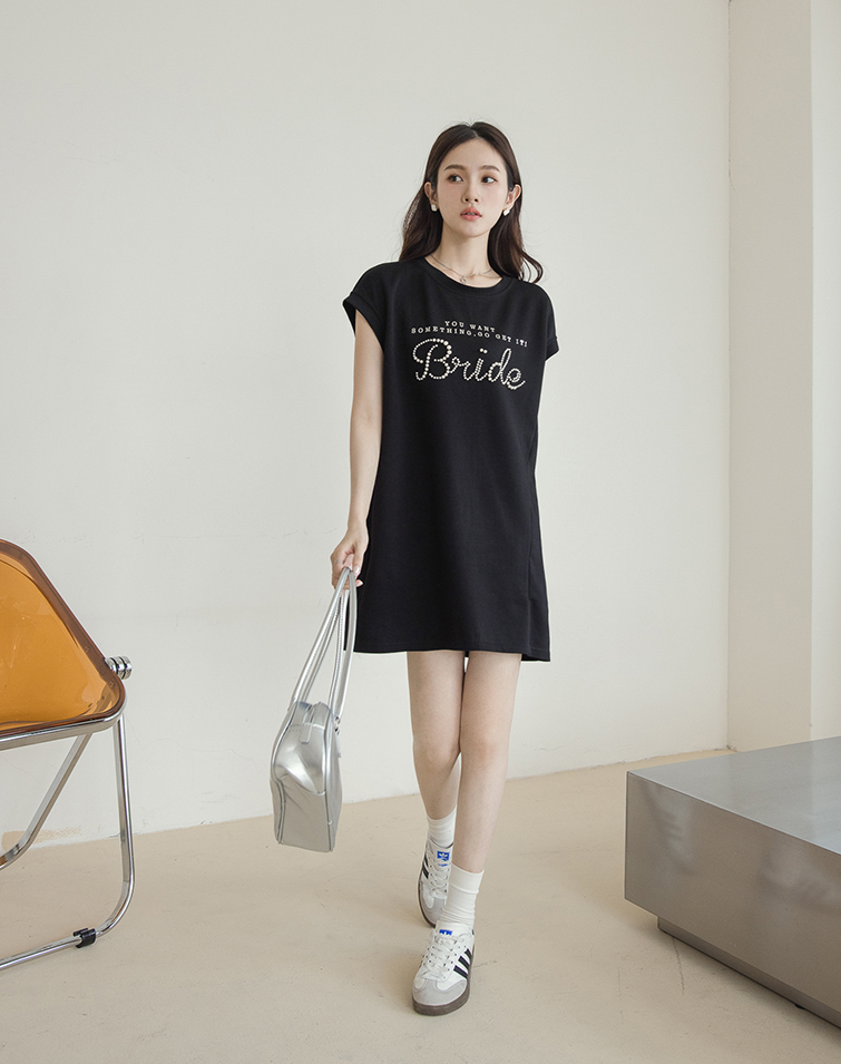 SOLID BEAD LETTERING LONG TANK TEE